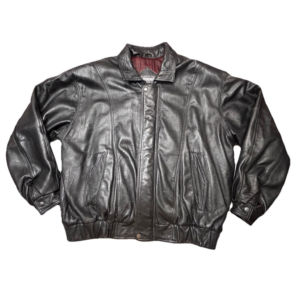Vintage Members Only Leather Bomber Jacket Mens XL Black Genuine‎ Leather